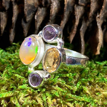 Load image into Gallery viewer, Highland Summer Ring, Celtic Jewelry, Opal Ring, Gemstone Jewelry, Scotland Ring, Wiccan Jewelry, Anniversary Gift, Moonstone Ring, Mom Gift
