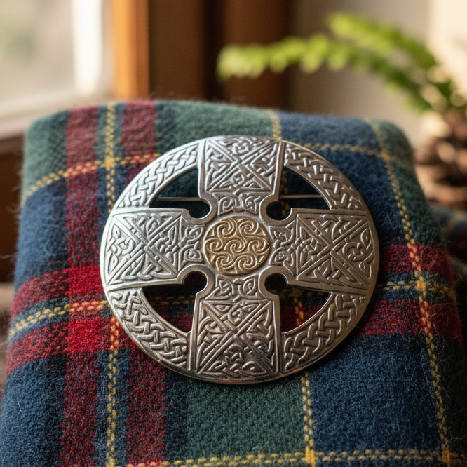 Celtic Cross Brooch, Celtic Jewelry, Irish Jewelry, Ireland Pin, Girlfriend Gift, Sister Gift, Plaid Pin, Celtic Knot Jewelry, Kilt Pin