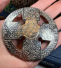 Load image into Gallery viewer, Celtic Cross Brooch, Celtic Jewelry, Irish Jewelry, Ireland Pin, Girlfriend Gift, Sister Gift, Plaid Pin, Celtic Knot Jewelry, Kilt Pin
