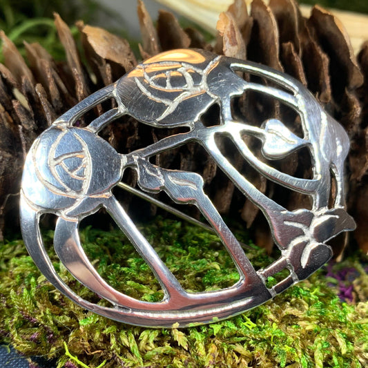 Roses Brooch, Scotland Jewelry, Rennie Mackintosh Jewelry, Celtic Pin, Scarf Pin, Aunt Gift, Mom Gift, Girlfriend, Graduation Gift