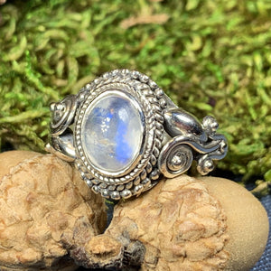 Celtic Vines Ring, Celtic Jewelry, Irish Jewelry, Celtic Knot Jewelry, Nature Jewelry, Anniversary Gift, Moonstone Ring, Wiccan Jewelry