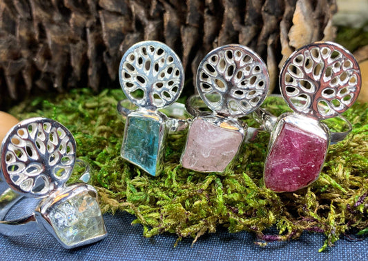 Tree of Life Ring, Celtic Jewelry, Irish Jewelry, Norse Jewelry, Irish Gift, Tree Ring, Anniversary Gift, Raw Gemstone Ring, Sweet 16 Gift