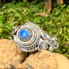 Load image into Gallery viewer, Celtic Vines Ring, Celtic Jewelry, Irish Jewelry, Celtic Knot Jewelry, Wiccan Ring, Moonstone Ring, Anniversary Gift, Labradorite Ring
