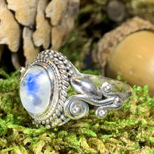 Load image into Gallery viewer, Celtic Vines Ring, Celtic Jewelry, Irish Jewelry, Celtic Knot Jewelry, Nature Jewelry, Anniversary Gift, Moonstone Ring, Wiccan Jewelry
