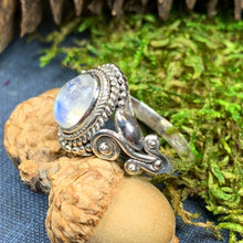 Load image into Gallery viewer, Celtic Vines Ring, Celtic Jewelry, Irish Jewelry, Celtic Knot Jewelry, Nature Jewelry, Anniversary Gift, Moonstone Ring, Wiccan Jewelry

