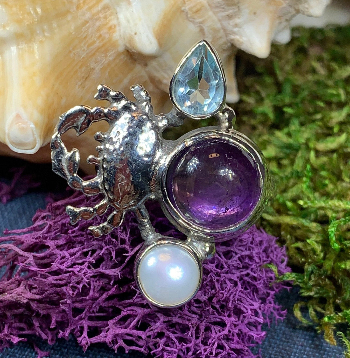 Purple Crab Ring in sterling silver