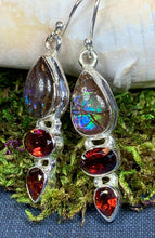 Load image into Gallery viewer, Celtic Magic Earrings, Celtic Jewelry, Irish Jewelry, Ammolite Jewelry, Bridal Jewelry, Garnet Jewelry, Scotland Jewelry, Mom Gift
