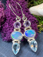 Load image into Gallery viewer, Celtic Twilight Earrings, Celtic Jewelry, Opal Jewelry, Amethyst Jewelry, Mom Gift, Wiccan Jewelry, Wife Gift, Anniversary Gift, Sister Gift
