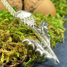 Load image into Gallery viewer, Thistle Necklace, Scottish Necklace, Scotland Jewelry, Outlander Jewelry, Wife Gift, Friendship Gift, Nature Jewelry, Anniversary Gift
