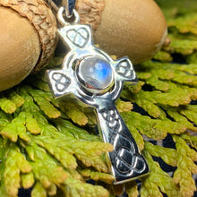 Load image into Gallery viewer, Celtic Cross Necklace, Cross Necklace, Moonstone Pendant, Anniversary Gift, Irish Cross Necklace, Religious Jewelry, Ireland Gift, Mom Gift
