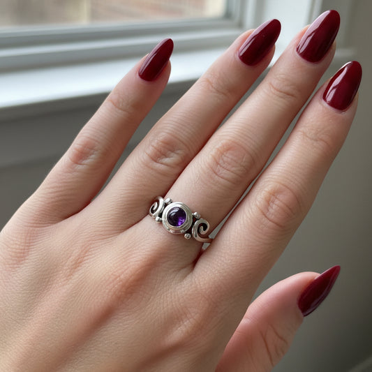 Celtic Knot Ring, Amethyst Jewelry, Celtic Spiral Ring, Irish Jewelry, Celtic Jewelry, Anniversary Gift, Wiccan Jewelry, Wife Gift, Mom Gift