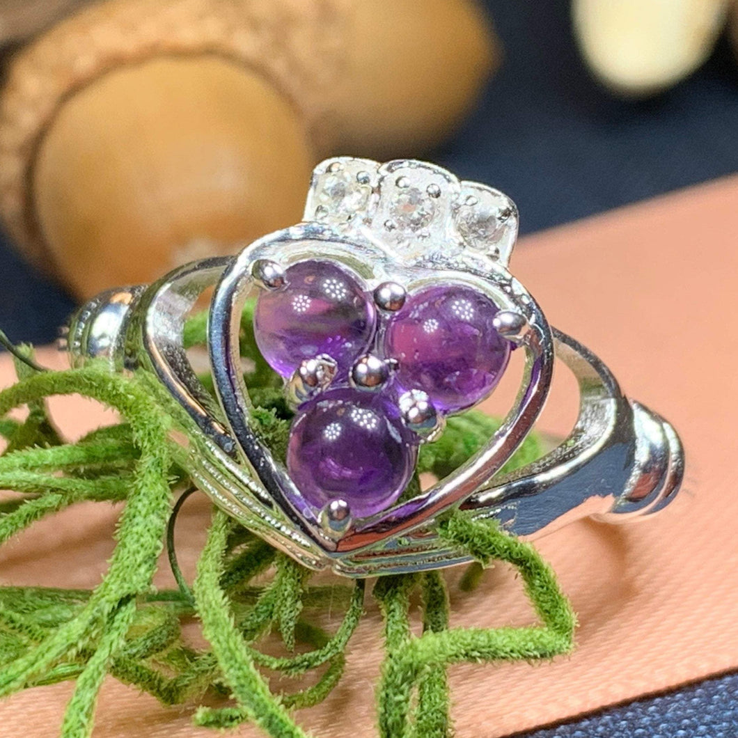 Claddagh Ring, Celtic Jewelry, Irish Jewelry, Celtic Knot Jewelry, Irish Ring, Irish Dance Gift, Anniversary Gift, Bridal Ring, Amethyst