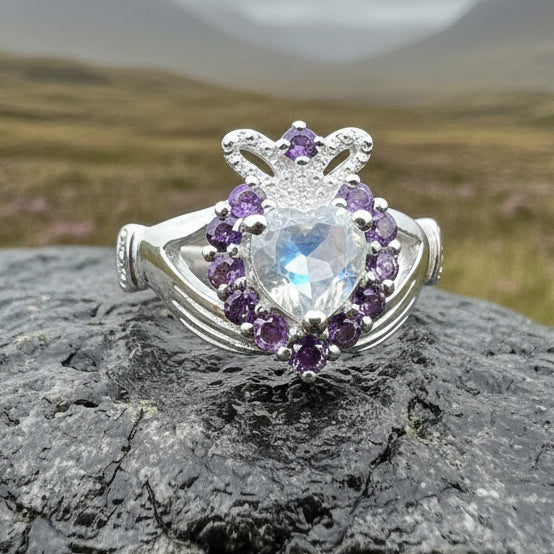 Adore Moonstone Irish Claddagh Ring in Sterling Silver