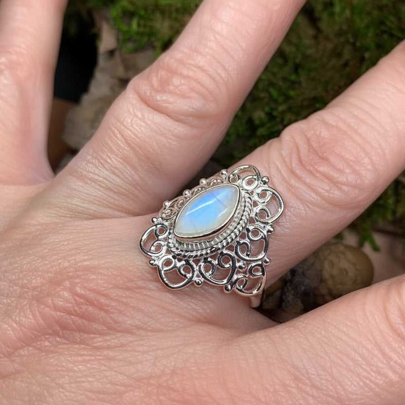 Orenda Celtic Spiral Moonstone Ring in Sterling Silver — view 11