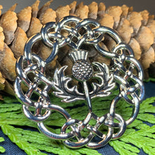 Load image into Gallery viewer, Thistle Brooch, Celtic Jewelry, Scotland Jewelry, Outlander Jewelry, Bagpiper Gift, Thistle Pin, Wiccan Jewelry, Celtic Knot Brooch
