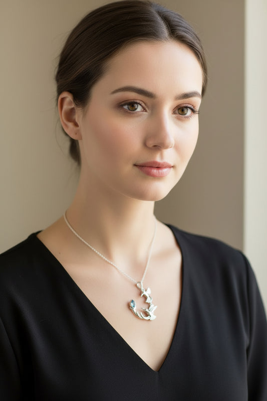 Hummingbird Necklace, Silver Celtic Jewelry, Bird Jewelry, Birds Pendant, Nature Jewelry, Tree Jewelry, Anniversary Gift, Graduation Gift