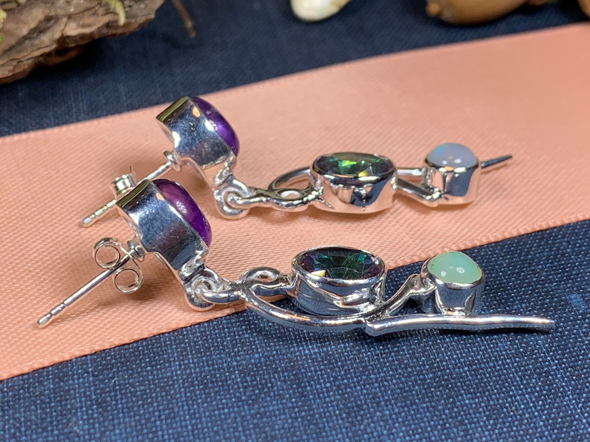 Celtic Mystic Topaz Earrings, Celtic Jewelry, Rainbow Topaz Jewelry, Boho Earrings, Anniversary Gift, Dangle Earrings, Celestial Jewelry