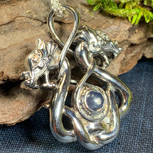 Celtic Dragon Necklace, Silver Celtic Jewelry, Scottish Jewelry, Scotland Pendant, Celtic Knot Jewelry, Norse Jewelry, Silver Viking Jewelry
