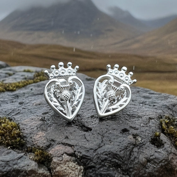 Regal Scottish Thistle Luckenbooth Earrings in sterling silver