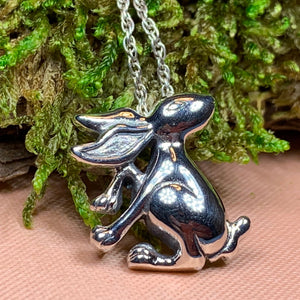 Rabbit Necklace, Hare Necklace, Animal Jewelry, Mystical Jewelry, Bunny Jewelry, Celtic Pendant, White Hare Pendant, Irish Gift, Mom Gift