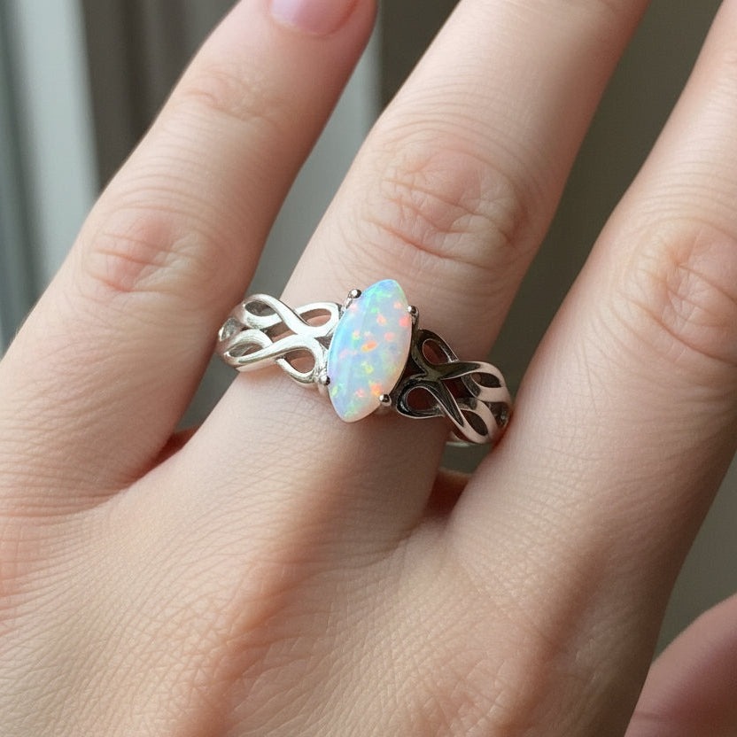 Scottish Mist Celtic Ring, Celtic Ring, Scotland Ring, Opal Boho Ring, Trinity Knot Jewelry, Anniversary Gift, Promise Ring, Mom Gift