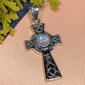 Celtic Cross Necklace, Cross Necklace, Moonstone Pendant, Anniversary Gift, Irish Cross Necklace, Religious Jewelry, Ireland Gift, Mom Gift