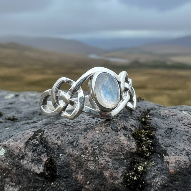 Celeste Celtic Knot Moonstone Ring in Sterling Silver — view 4