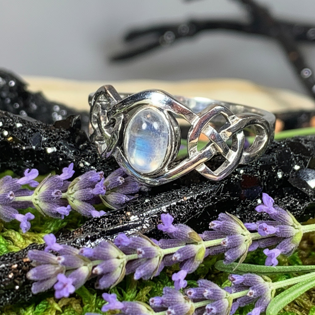 Celeste Celtic Knot Moonstone Ring in Sterling Silver — view 7