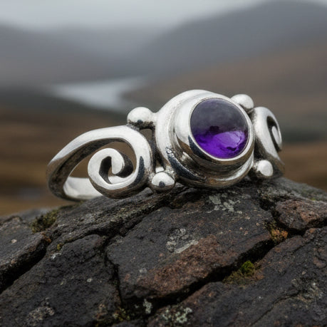 Celtic Knot Ring, Amethyst Jewelry, Celtic Spiral Ring, Irish Jewelry, Celtic Jewelry, Anniversary Gift, Wiccan Jewelry, Wife Gift, Mom Gift