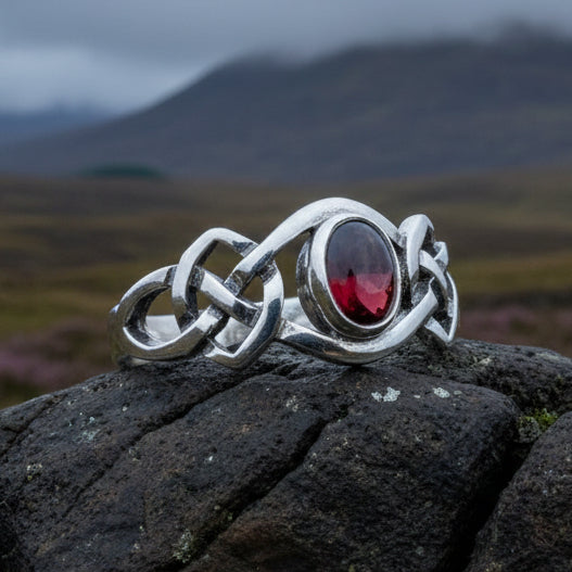 Celtic Knot Ring, Garnet Jewelry, Scotland Ring, Irish Jewelry, Celtic Jewelry, Anniversary Gift, Wiccan Jewelry, Wife Gift, Mom Gift