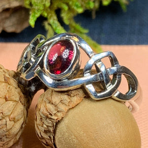 Celtic Knot Ring, Garnet Jewelry, Scotland Ring, Irish Jewelry, Celtic Jewelry, Anniversary Gift, Wiccan Jewelry, Wife Gift, Mom Gift
