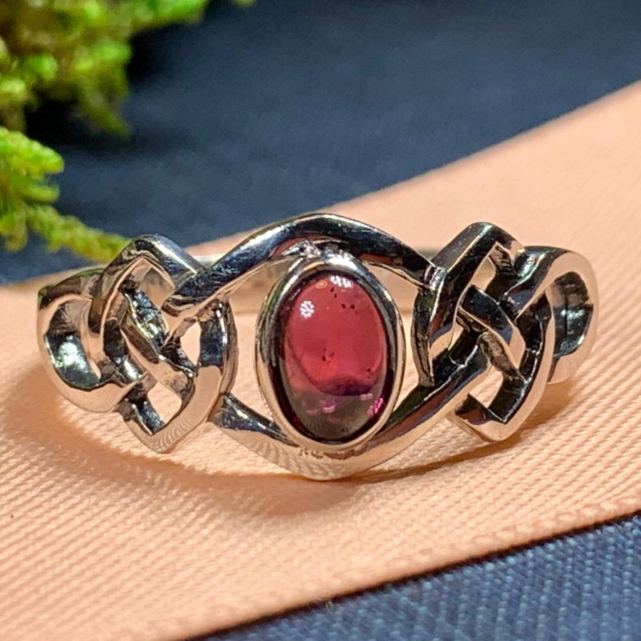 Celtic Knot Ring, Garnet Jewelry, Scotland Ring, Irish Jewelry, Celtic Jewelry, Anniversary Gift, Wiccan Jewelry, Wife Gift, Mom Gift