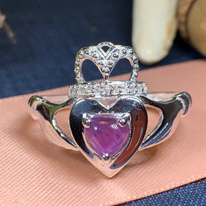 Claddagh Ring, Celtic Jewelry, Irish Jewelry, Celtic Knot Jewelry, Irish Ring, Irish Dance Gift, Anniversary Gift, Amethyst Engagement Ring