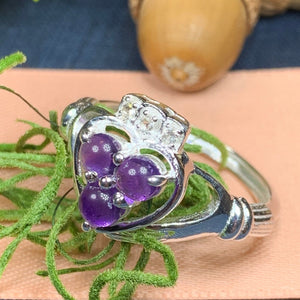 Claddagh Ring, Celtic Jewelry, Irish Jewelry, Celtic Knot Jewelry, Irish Ring, Irish Dance Gift, Anniversary Gift, Bridal Ring, Amethyst
