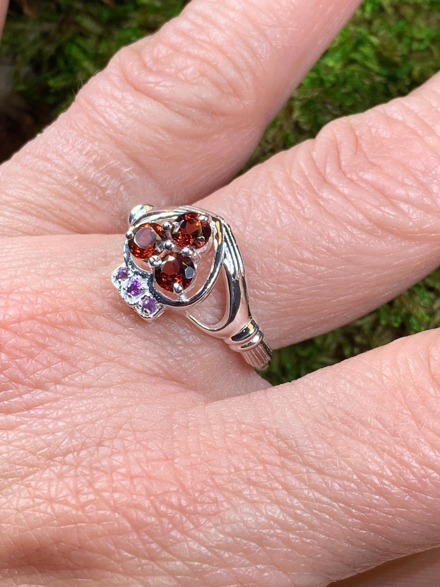 Irish True Love Garnet Claddagh Ring in Sterling Silver — view 10