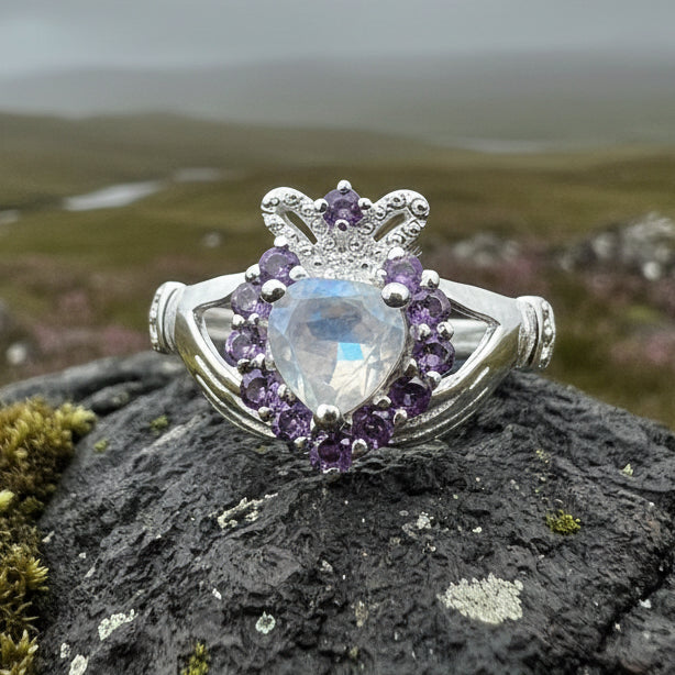 Adore Moonstone Irish Claddagh Ring in Sterling Silver