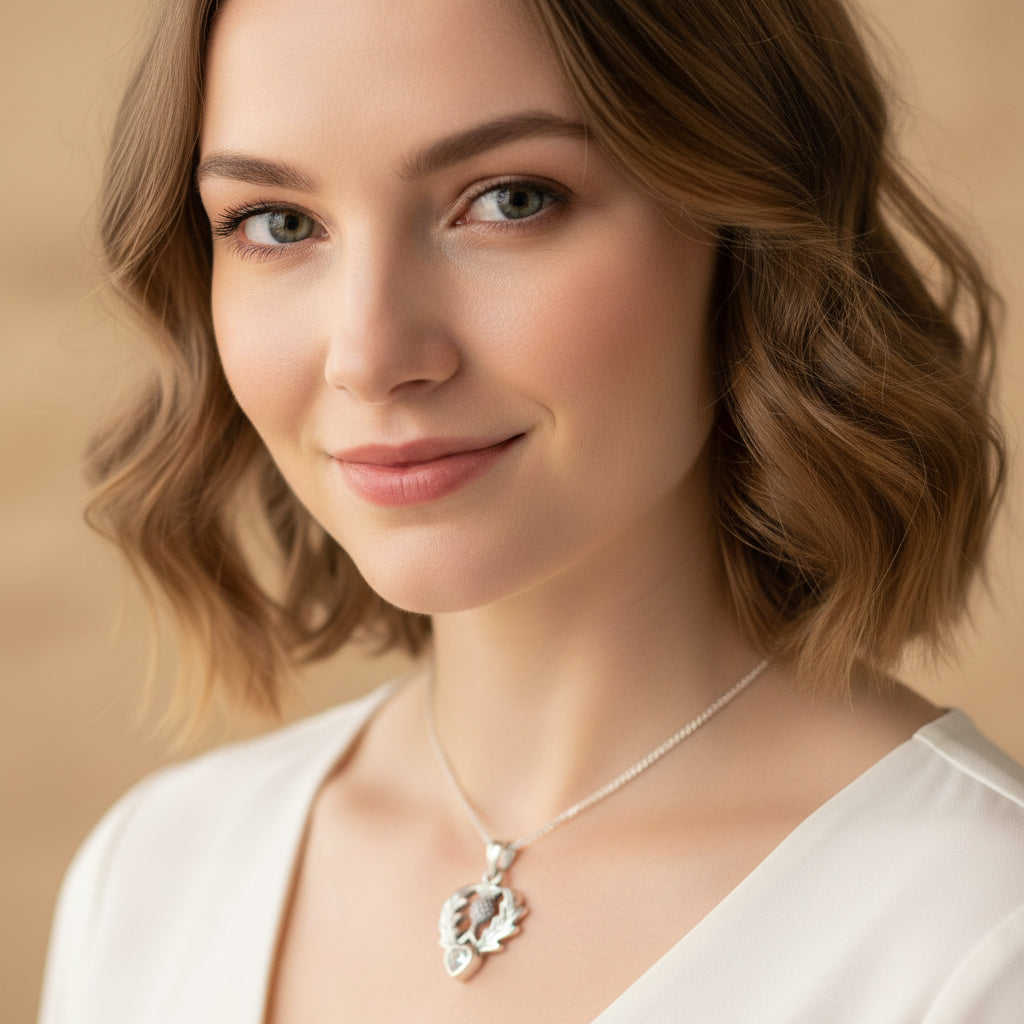 Millie Scottish Thistle Necklace in Sterling Silver — view 2