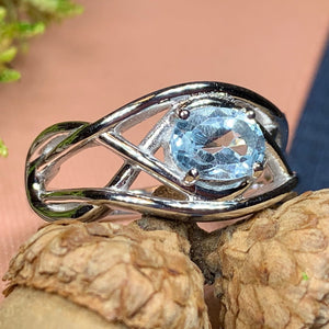 Celtic Knot Ring, Celtic Ring, Promise Ring, Blue Topaz Ring, Irish Ring, Silver Boho Ring, Anniversary Gift, Bridal Ring, Wiccan Ring