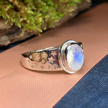 Load image into Gallery viewer, Silver Stars Ring, Moonstone Ring, Celestial Ring, Celtic Ring, Anniversary Gift, Wiccan Jewelry, Boho Statement Ring, Mom Gift, Wife Gift
