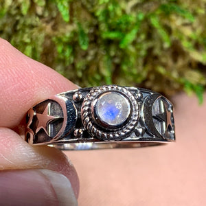 Crescent Moon Ring, Moonstone Ring, Celestial Ring, Irish Jewelry, Celtic Ring, Anniversary Gift, Wiccan Jewelry, Boho Ring, Mom Gift