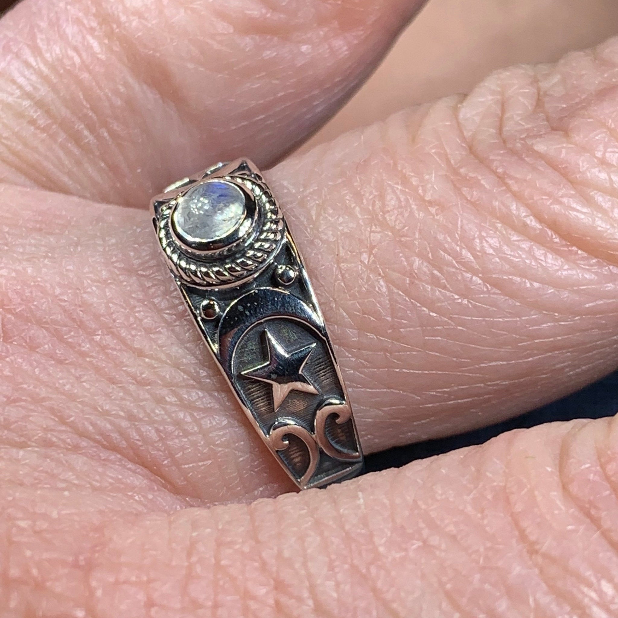 Radiant Crescent Moon Ring – Celtic Crystal Design Jewelry