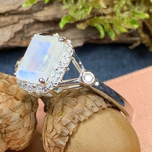 Moonstone Ring, Promise Ring, Engagement Ring, Celtic Jewelry, Anniversary Gift, Wiccan Jewelry, Boho Statement Ring, Cocktail Ring