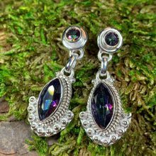Load image into Gallery viewer, Celtic Mystic Topaz Earrings, Celtic Jewelry, Rainbow Topaz Jewelry, Boho Earrings, Anniversary Gift, Dangle Earrings, Celestial Jewelry
