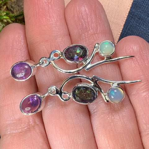 Load image into Gallery viewer, Celtic Mystic Topaz Earrings, Celtic Jewelry, Rainbow Topaz Jewelry, Boho Earrings, Anniversary Gift, Dangle Earrings, Celestial Jewelry
