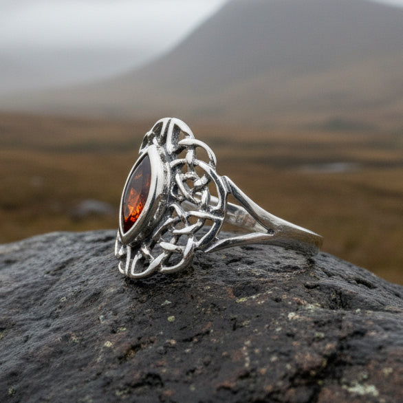 Leanna Garnet Celtic Knot Ring in Sterling Silver — view 6