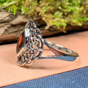 Celtic Knot Ring, Celtic Ring, Boho Statement Ring, Garnet Ring, Irish Ring, Anniversary Gift, Promise Ring, Wife Gift, Mom Gift, Silver 