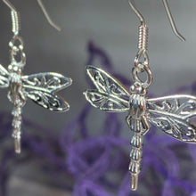 Load image into Gallery viewer, Dragonfly Drop Earrings, Celtic Jewelry, Sterling Silver Earrings, Friendship Gift, Nature Jewelry, Sister Gift, Mom Gift, Teacher Gift
