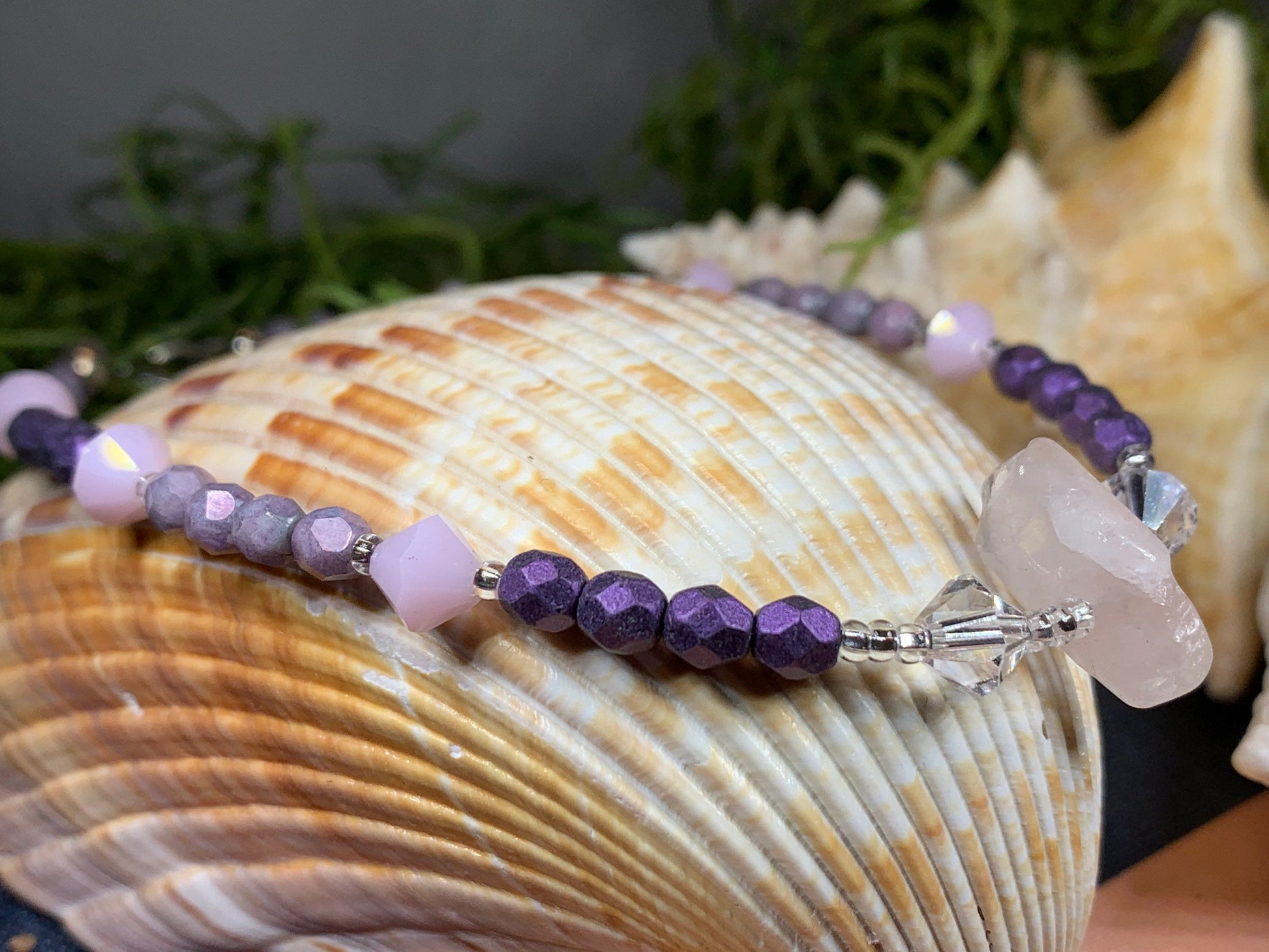 Rose Quartz Ankle Bracelet, Crystal Ankle Bracelet, Crystal Anklet, Summer Jewelry, Beach Jewelry, Swarovski Crystal Bracelet, Boho Anklet