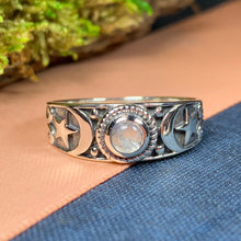 Load image into Gallery viewer, Crescent Moon Ring, Moonstone Ring, Celestial Ring, Irish Jewelry, Celtic Ring, Anniversary Gift, Wiccan Jewelry, Boho Ring, Mom Gift
