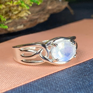 Moonstone Ring, Celtic Ring, Boho Statement Ring, Promise Ring, Engagement Ring, Anniversary Gift, Wiccan Jewelry, Mom Gift, Wife Gift